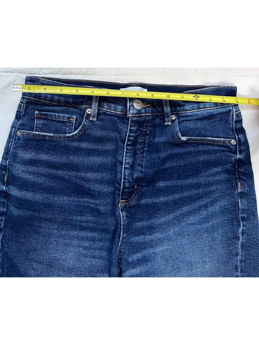 LOFT High Waist Bike Short Denim Bermuda Shorts Frayed Raw Hem Size 30 10 Dark